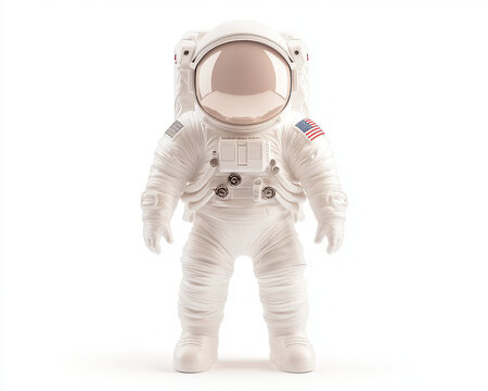 A white astronaut in a space suit with the American flag on his chest