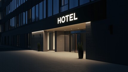 Obraz premium Upscale luxury hotel entrance at night - sleek design for modern architecture concepts