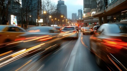 Fototapeta premium Urban speed: high velocity traffic in cityscape evening
