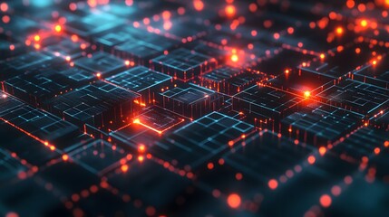 Obraz premium Abstract neural network and blockchain nodes visualized in a seamless grid