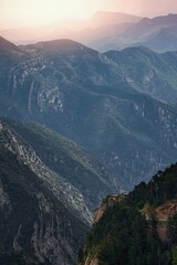Beautiful steep Spanish Pyrenees . View point Mirador de Grasolet in the foreground. Parc Natural del Cadí-Moixeró area.