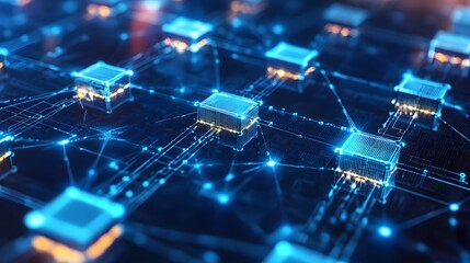 Obraz premium Seamless geometric design with interconnected blockchain nodes and neural networks