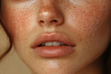 Fototapeta premium Close-up Portrait of Woman's Face with Freckles