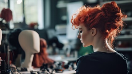 Wig maker at work: crafting artistry in high-resolution stock image