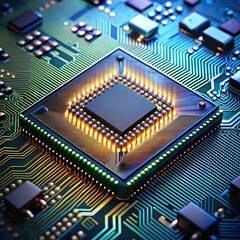 High-Tech CPU and Motherboard for Modern Computing and Data Processing