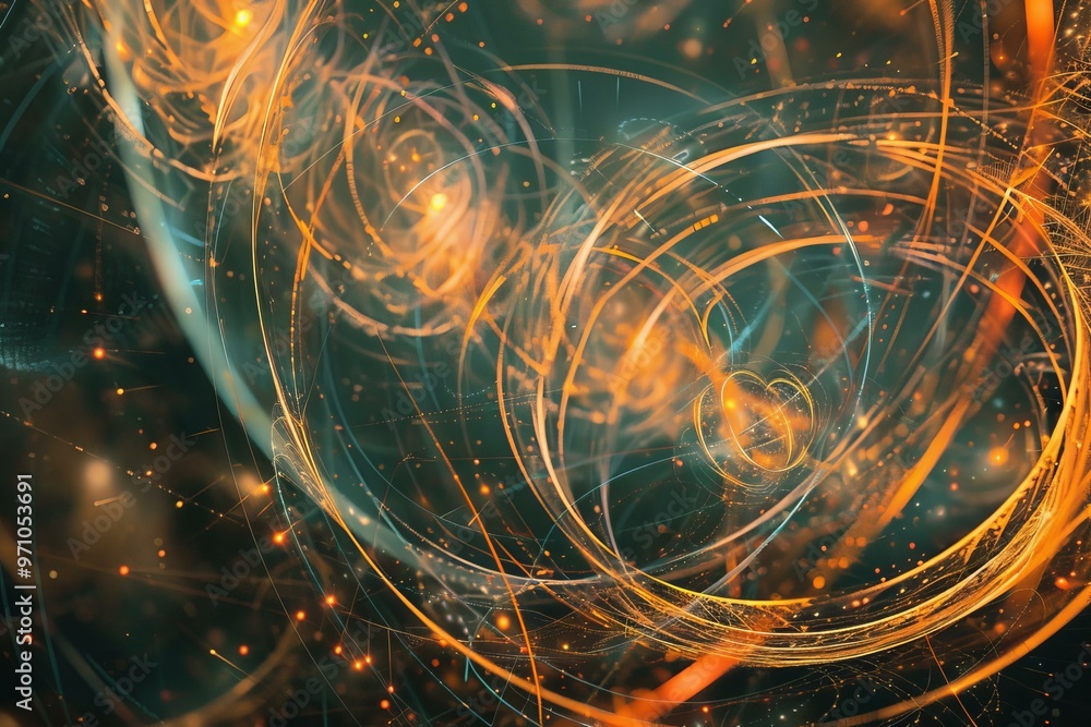 Aufkleber abstract circular shapes in orange hues creating a dynamic swirling pattern on a dark background