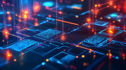 Fototapeta premium Futuristic tech pattern with AI-driven data flow and blockchain technology