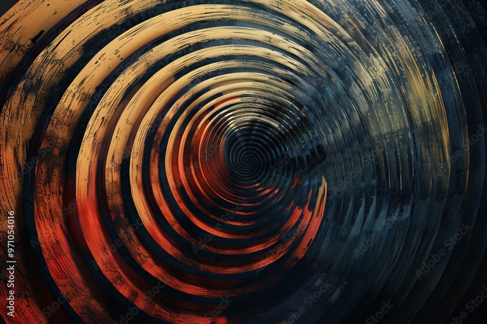 Poster grunge textured spiral background in warm colors forming a circular pattern