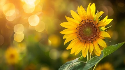 Fototapeta premium Sunlit Splendor: A Sunflower's Radiance in Summer Focus