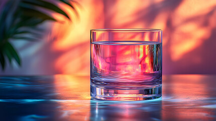 Glass of Water With Sunset Reflection 3D Illustration