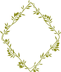Olive tree branch frame or divider border of green leaves or plant wreath, vector background. Olives leaf decoration for frame or border and divider element of ornate ornament of Greek olive wreath © Buch&Bee