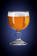 Glass of beer on accent gradient background. Bar theme. Alcoholic drink. 3d rendering.