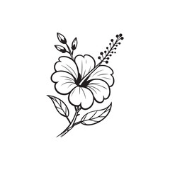 Hibiscus Flower Outline Art - Hand-Drawn Sketch in Black and White.