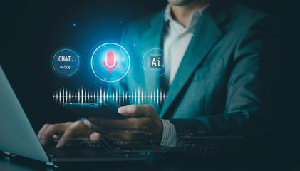 Smartphone voice recording speech recognition technology, personal assistant app to give command chatbot send message enabled Internet Search easy access Information using AI artificialintelligence