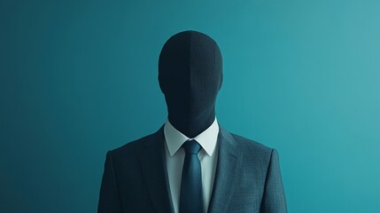 A man in a suit and tie is wearing a mask