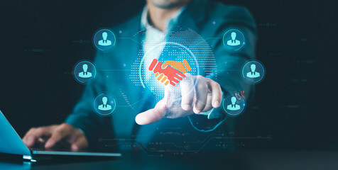 Negotiating business and handshake, partner or mergers, share acquisition, asset acquisition,...