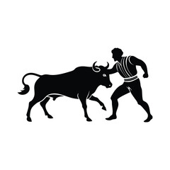 silhouette of a matador fighting with bull