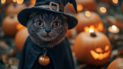 魔女の恰好をした猫