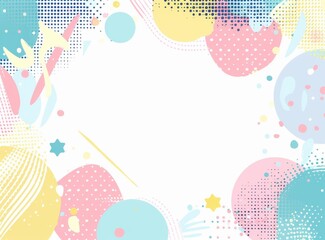 A colorful background with stars and a white frame