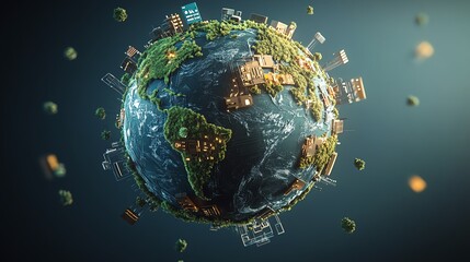 Fototapeta premium Abstract 3D illustration of Earth with cityscape buildings