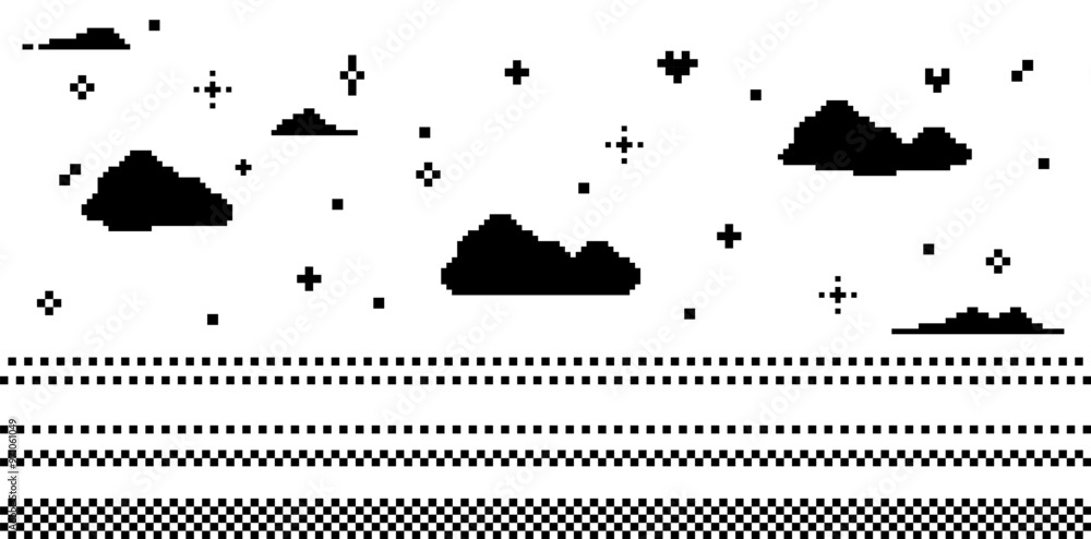 Aufkleber y2k sky background in pixel art. clouds. heart. sparkles. game abstract pixel pattern. mood of 90's 
