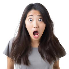 PNG Asian girl getting frightened adult white background frustration.