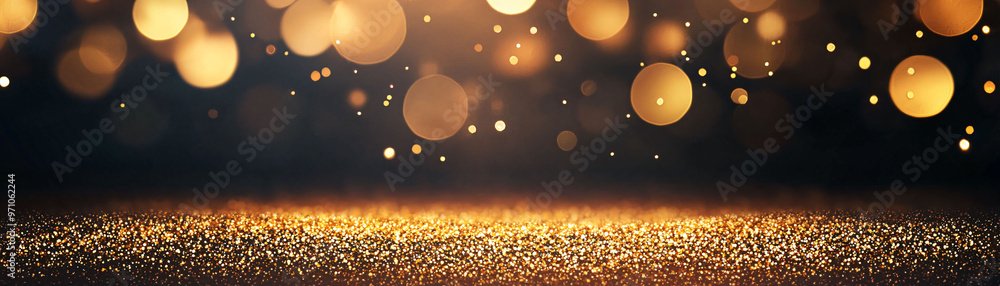 Poster a shimmering abstract background filled with golden bokeh lights creates warm and inviting atmospher