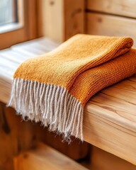 Warm and Cozy Blanket on Wooden Bench