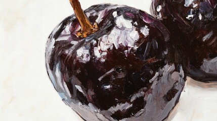 Close up oil painting of a sweet dried plum on a white background
