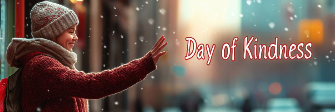 A banner for the Day of Kindness, depicting people performing acts of kindness, with space for text, ideal for promoting kindness and charitable events