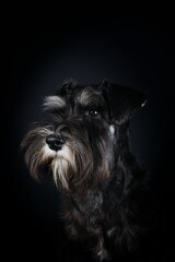 miniature Schnauzer puppy on dark background 