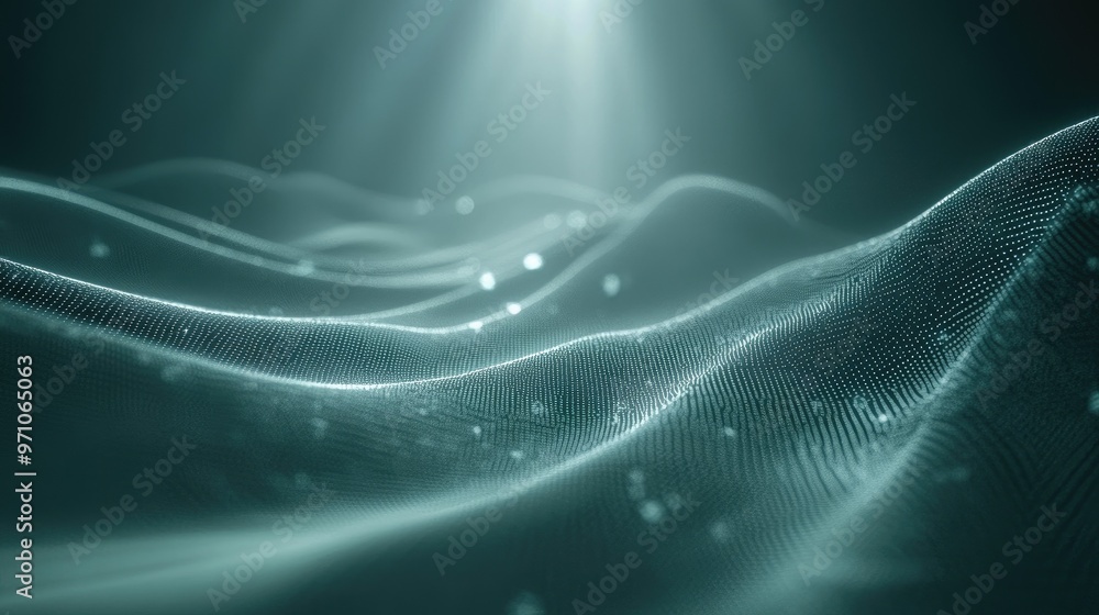 Poster A mesmerizing depiction of flowing fabric waves illuminated by soft light, creating a serene and tranquil atmosphere.