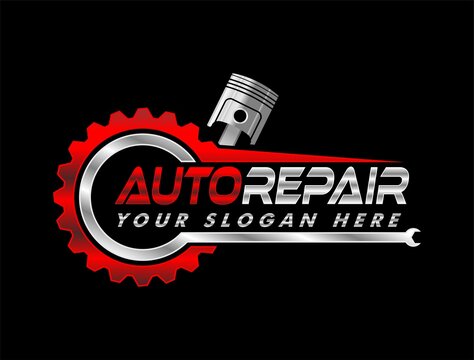 auto repair vector logo badge emblem design template isolated on black background	