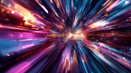 A blurry, colorful image that suggests a journey through space or time.  It's a 3D picture.