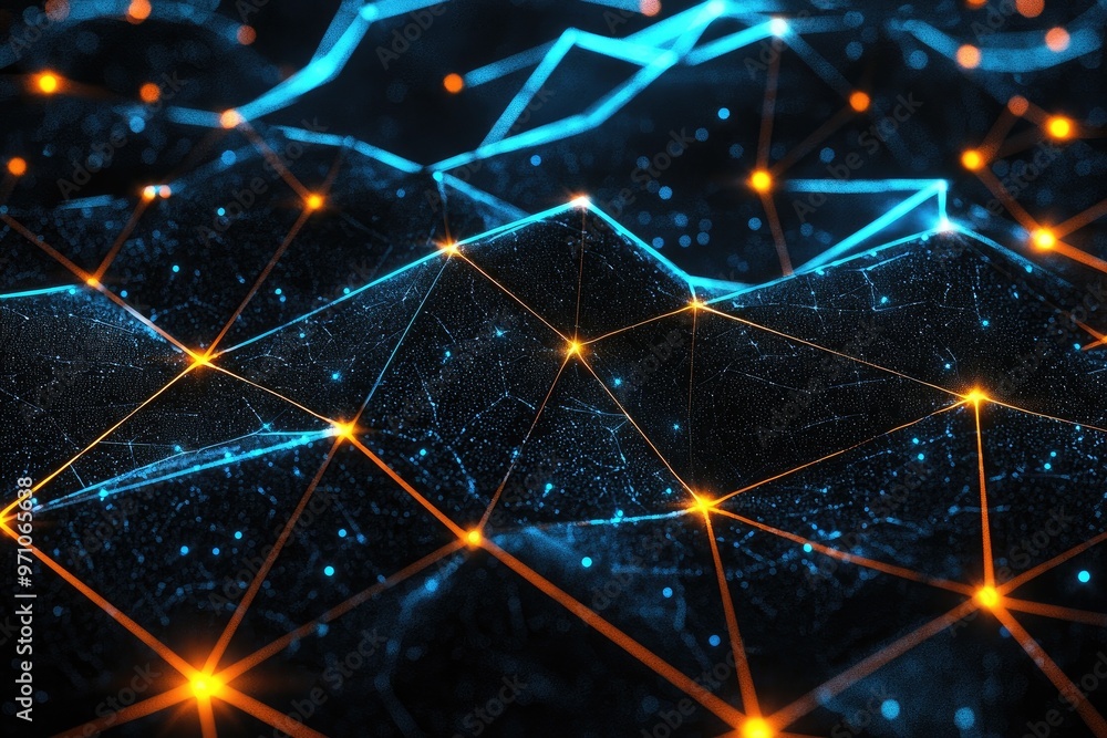 Poster abstract digital background featuring glowing lines and nodes, representing technology and connectiv