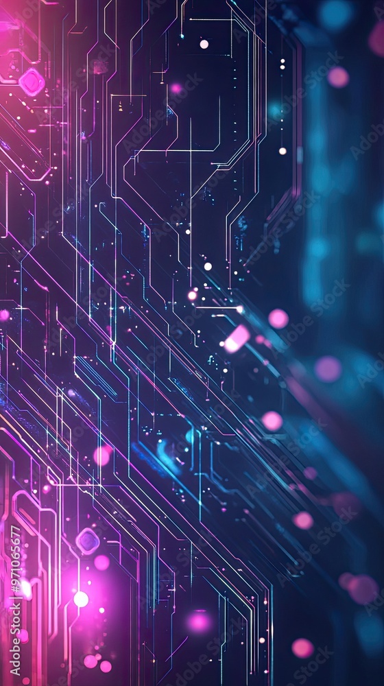 Poster abstract technology background with vibrant colors and digital circuitry, ideal for modern design an