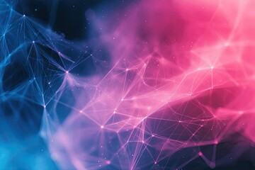 Abstract digital background with vibrant pink and blue colors, showcasing a network of interconnected lines and nodes.