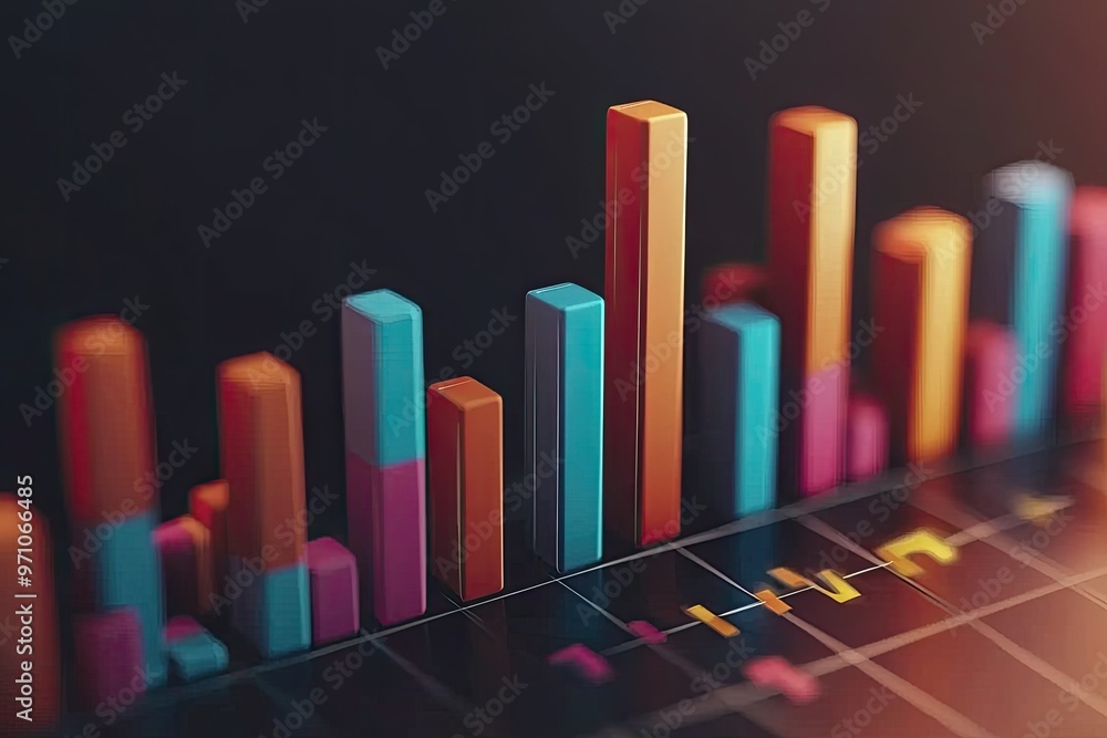 Poster vibrant bar chart representation showcasing data analysis and business growth in modern style with s