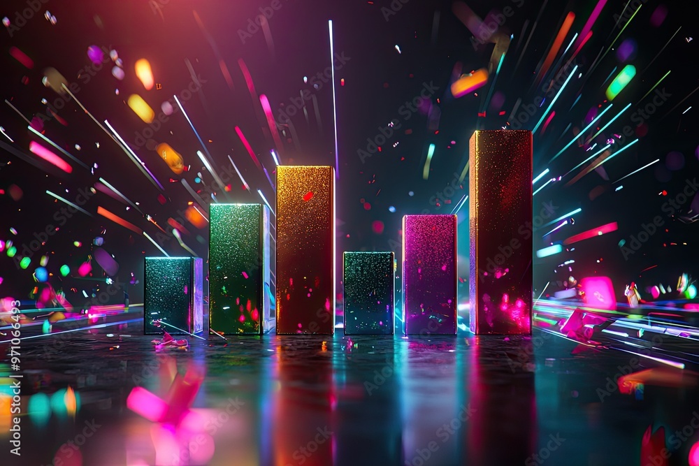 Aufkleber vibrant 3d bar graph with colorful sparks and light effects, representing growth and success in a dy