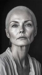 Obraz premium Portrait of a Courageous Woman with Cancer and a Shaved Head