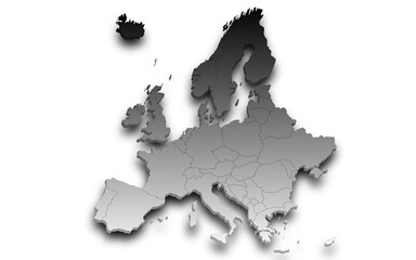 3d render map of Europe all Country with borders and regions, Europe continent administrative map with color on white background. EU, European countries map