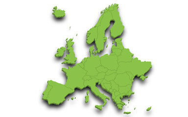 Fototapeta premium 3d render map of Europe all Country with borders and regions, Europe continent administrative map with color on white background. EU, European countries map