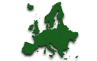 3d render map of Europe all Country with borders and regions, Europe continent administrative map with color on white background. EU, European countries map