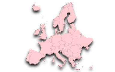3d render map of Europe all Country with borders and regions, Europe continent administrative map with color on white background. EU, European countries map