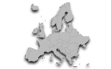 3d render map of Europe all Country with borders and regions, Europe continent administrative map with color on white background. EU, European countries map