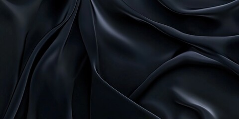 Fototapeta premium Luxurious black silk fabric with flowing dark gray folds, creating a smooth and elegant texture perfect for high-end fashion designs, luxury branding, or premium product visuals that evoke sophisticat