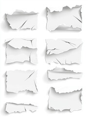 A set of ripped paper with a variety of sizes and shapes