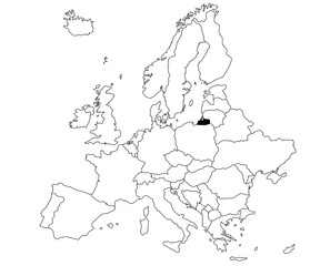 Map of kaliningrad city, Russia Country in Europe continent on white background. single Country map highlighted by black colour on Europe map. European Continent, EU