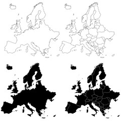 Europe regions administrative map, Europe outline and countries map set - illustration version. Europe continent country series