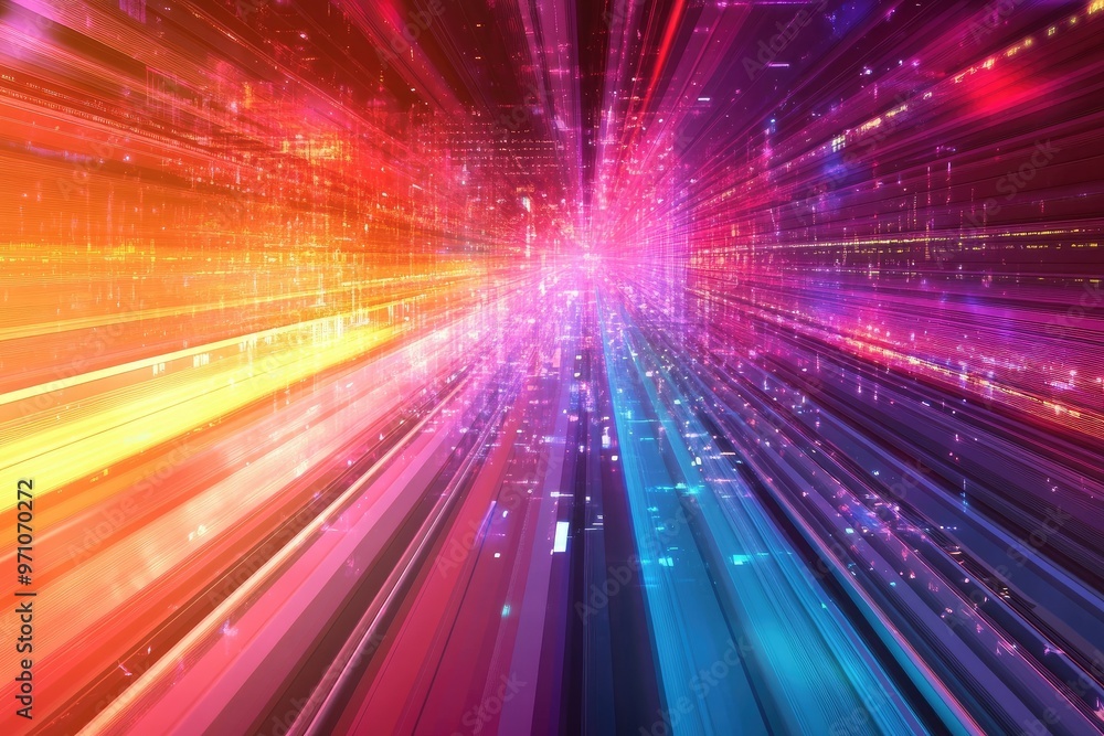 Sticker a vibrant explosion of colors, creating dynamic light trails in a futuristic, abstract design repres